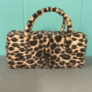 CYNTHIA ROWLEY LEOPARD FAUX FUR EYEGLASSES HARDSHELL CASE WITH HANDLES